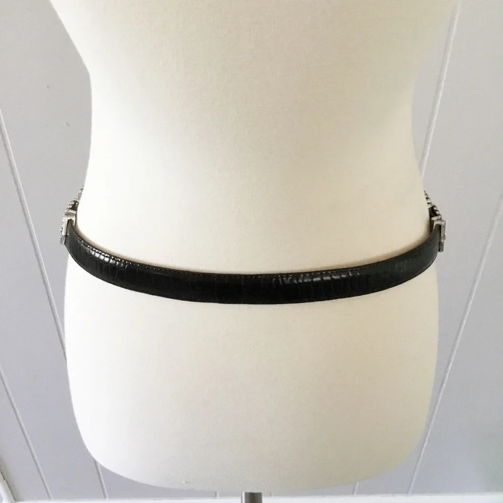 Brighton Black Leather Belt With Silver Size M 30